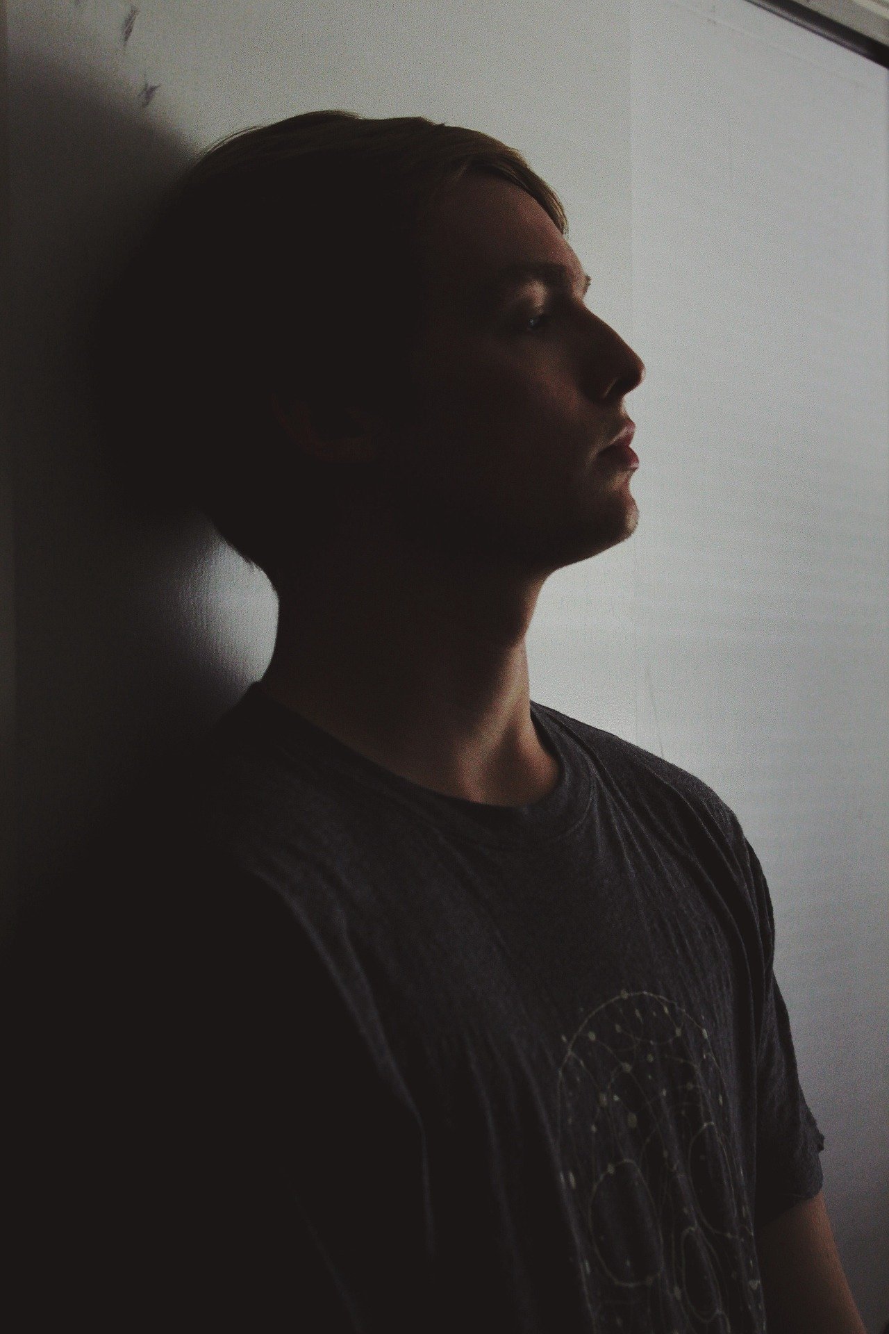 Man leaning on a wall in Angst