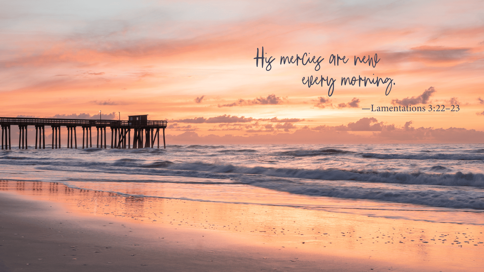 Ocean sunset with Lamentations 3:22-23 verse