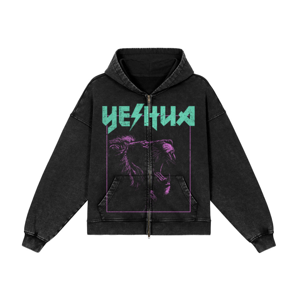 Yeshua Oversized Heavyweight Zip-up Hoodie (Black)